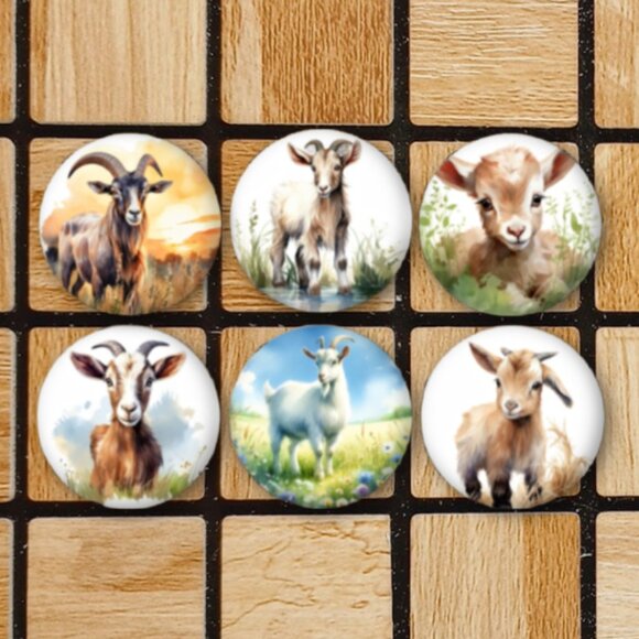 Watercolor Goat Fridge Magnets Set Of 6 Metal Magnets For Home Office Kitchen - Picture 1 of 6